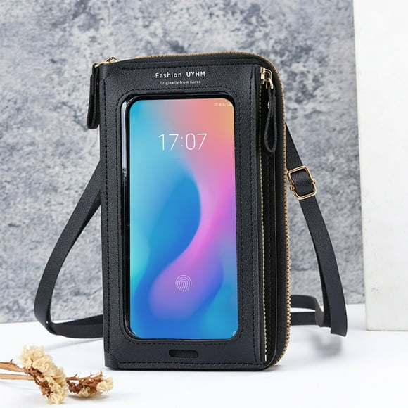 yulier Clearance Small Crossbody Cell Phone Bag for Women, Mini Shoulder Handbag Purse with Clear Touch Screen Window, Crossbody Bag Wallet with Credit Card Slots (Black)