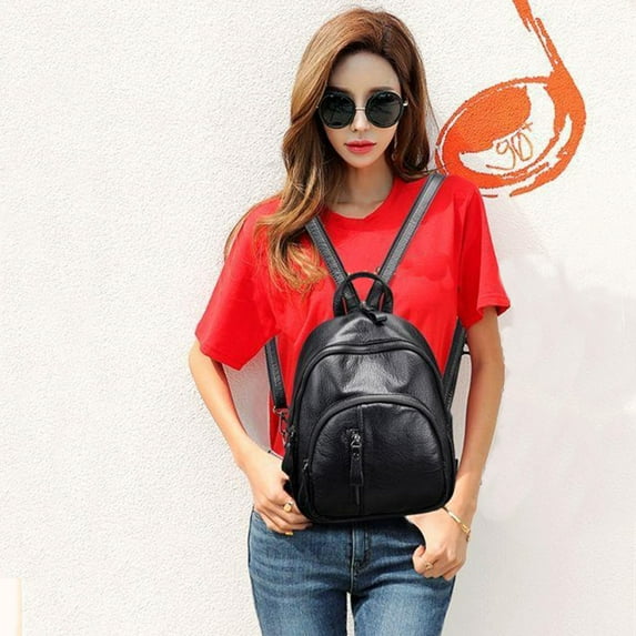 yulier Small Leather Backpack for Women Fashion Backpack Handbag Mini Backpack Purse Ladies Shoulder Bag Travel Bag Cute School Bookbag Black