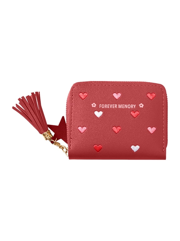 yulier Womens Wallet with Credit Card Slots, Small Wallet for Women, Bifold Card Holder with Zipper Pocket, Mini Purse for Girls (Red)