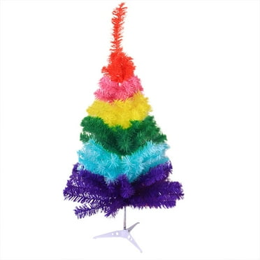 yulier Colorful Artificial Christmas Tree 20" Small Christmas Tree with Plastic Stand Tabletop Christmas Tree Indoor Office Home Christmas Party Holiday Decorations