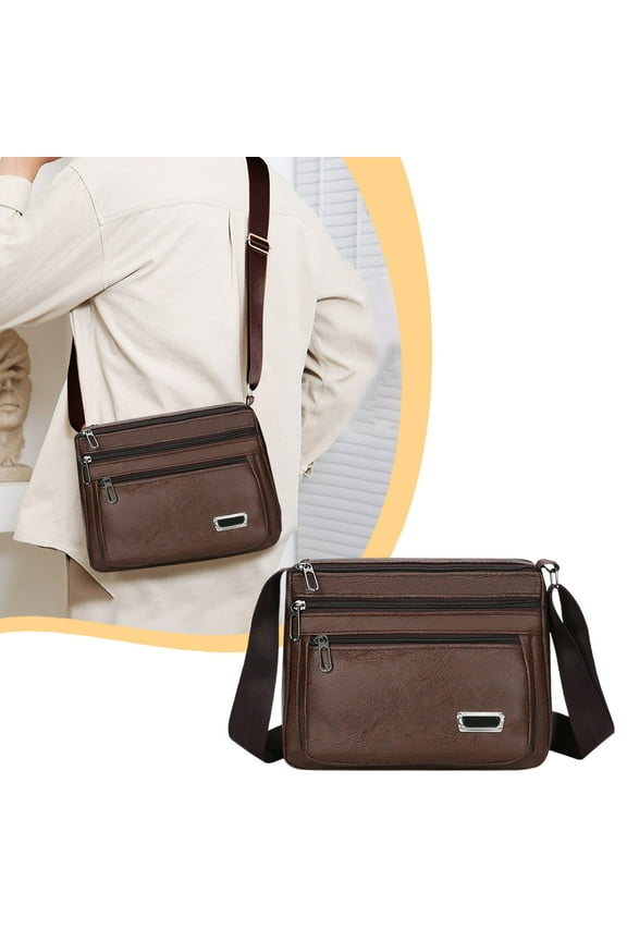 Crossbody Bags for Men, Textured Leather Shoulder Bag, Multi Pocket Casual Messenger Bag for Travel Work Daily, Men's Vintage Handbag, Valentine's Day Father's Day Gift, Brown