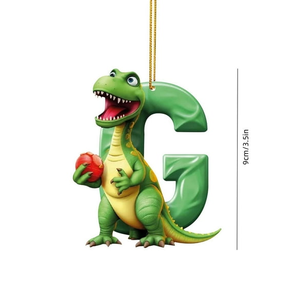 yulier Personalized Dinosaur Christmas Ornament 26 Letters Hanging Pendant Ornaments Plastic Initial Xmas Tree Decorations with Hanging Rope Customized Christmas Gifts for Kids