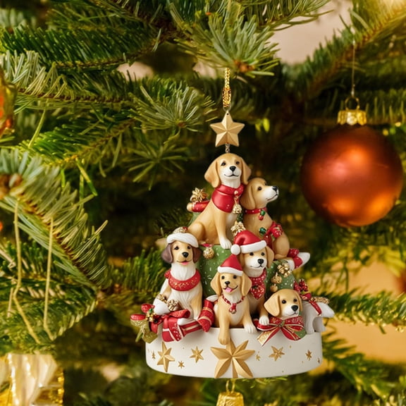 yulier Dog Christmas Ornaments, Xmas Gifts for Dog Lovers, Stacked Dog Christmas Tree Ornaments Acrylic Hanging Pendant Holiday Party Christmas Tree Decorations