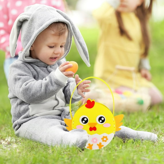 yulier Easter Basket for Kids, DIY Felt Easter Gift Basket, Easter Egg/Chick/Bunny Shaped Candy Bag Gift Bag with Handle, Small Easter Storage Basket