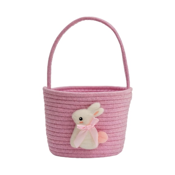 yulier Easter Bunny Basket, Woven Cotton Rope Storage Basket, Cute Easter Gift Basket for Kids Boys Girls, Easter Decorations Egg Storage Basket with Handle