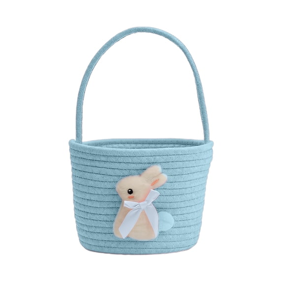 yulier Easter Bunny Basket, Woven Cotton Rope Storage Basket, Cute Easter Gift Basket for Kids Boys Girls, Easter Decorations Egg Storage Basket with Handle