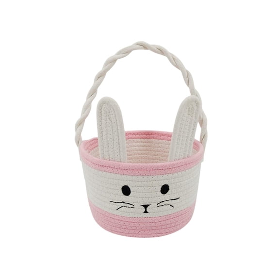yulier Easter Bunny Basket, Woven Cotton Rope Storage Basket with Rabbit Ears, Cute Easter Gift Basket for Kids Boys Girls, Easter Decorations Egg Storage Basket with Handle