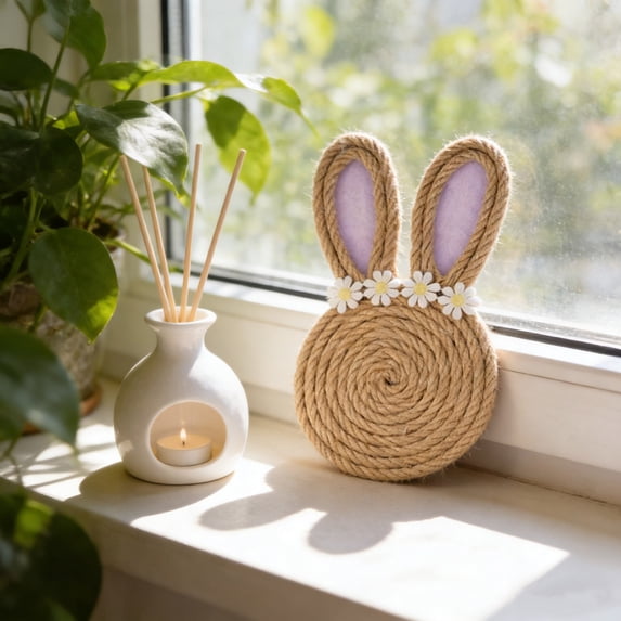yulier Easter Bunny Coasters, Jute Rope Heat Resistant Coasters for Drinks Coffee, Woven Cup Mat Table Mat for Kitchen Dining Table Home Decor, Easter Gifts