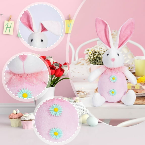 yulier Easter Bunny Plush, Light Up Easter Bunny Doll Stuffed Animal Toy, Cute Rabbit Ornaments Table Decor, Glowing Furry Bunny Easter Decorations, Easter Basket Stuffers Easter Gifts for Kids