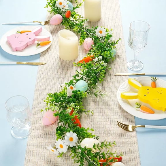 yulier Easter Twinkling Tree Garland, Fairy Light Vine, 5.91 FT Artificial Eucalyptus Leaves Garland with Easter Eggs Carrots Flowers for Home Fireplace Table Decor Easter Party Decorations