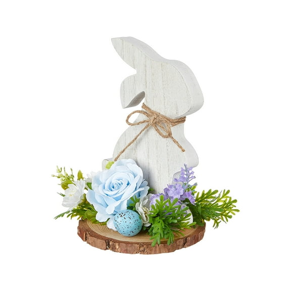 yulier Easter Wooden Bunny Table Ornaments, Retro Rabbit Tabletop Decor with Artificial Flowers and Easter Eggs, Spring Easter Decorations, Home Office Farmhouse Party Holiday Table Decor