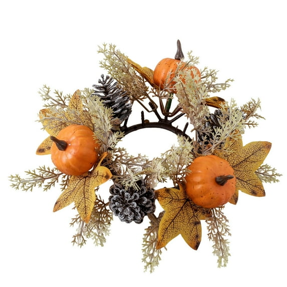yulier Fall Decor Candle Rings Thanksgiving Artificial Maple Leaves Pumpkins Pinecones Candle Rings Wreaths Wedding Party Tabletop Centerpieces