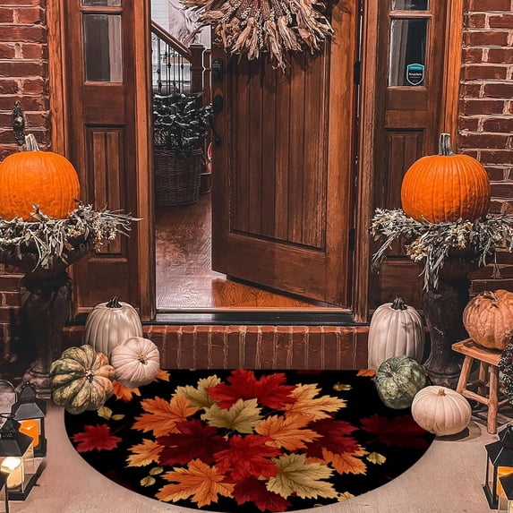 yulier Fall Decor Fall Maple Leaves Door Mat Half Round Welcome Floor Mat Non-Slip Entrance Door Rug for Autumn Thanksgiving Indoor Outdoor Home Decorations, 16" x 24"