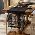 thumbnail image 1 of yulier Floral Lace Kitchen Table Runner, Rustic Boho Embroidered Lace Fabric Table Runner for Dining Room Decor, 17.72"x47.24" Table Runner with Tassels for Wedding Party Birthday, Black, 1 of 6