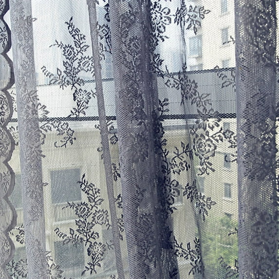 yulier Floral Lace Sheer Curtain , Rod Pocket Vintage Flower Embroidered Voile Drapes for Living Room Bedroom Window Decor, Gray