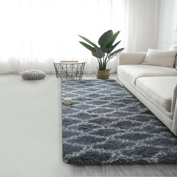 yulier Geometric Shaggy Runner Rug for Bedroom Living Room, Rectangle Fluffy Area Rug Ultra Soft Plush Bedside Rug Indoor Carpet for Nursery Dorm Home Decor, 20"x63", Gray