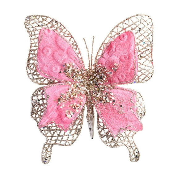 yulier Glitter Sequins Christmas Butterfly Ornaments with Clip, 3D Hollow Artificial Butterfly Christmas Tree Ornaments Wedding Xmas Party Wreath Garland Decor, 8.27" x 7.09"