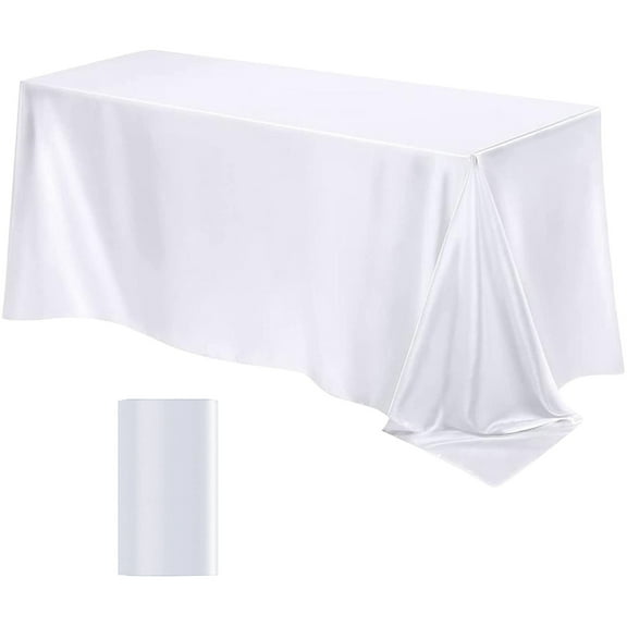 yulier Glossy Satin Tablecloth 4.75x8.53ft Decorative Solid Color Silk Tablecloth for Wedding Banquet Party Christmas, Wrinkle Resistant Rectangle Table Cover, Can Be Cut, White