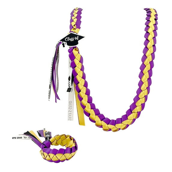 yulier Graduation Leis and Bracelet Set, Double Braided Necklace and Bracelet, Graduation Ribbon Leis with Bracelet, Graduation Gifts for Men Women
