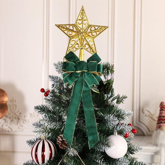 yulier Green Christmas Bows, 23.6"x10.6" Large Christmas Tree Topper Bow, Velvet Wreath Bow with Glitter Gold Edged for Xmas Party Home Front Door Decor, Christmas Decorations Indoor Outdoor
