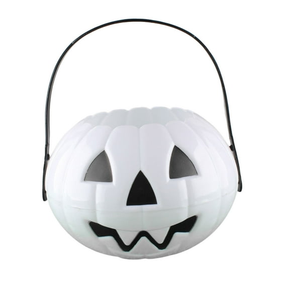 yulier Halloween Pumpkin Bucket, Mini Plastic Pumpkin Bucket Candy Basket Bucket, Halloween Decorations Pail with Handle, Halloween Party Favors Supplies, 6.9x3.7 Inches, White