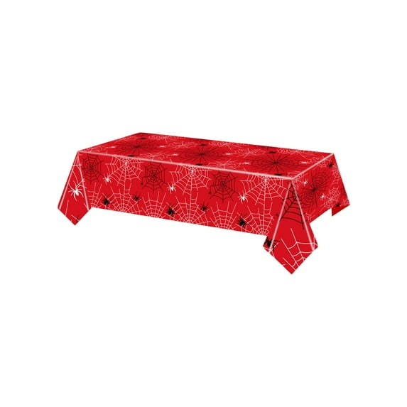 yulier Halloween Spider Web Plastic Tablecloth 70.87"x42.52", Spiderweb Spiders Rectangle Table Cover Halloween Party Supplies Halloween Spooky Themed Decorations, Red