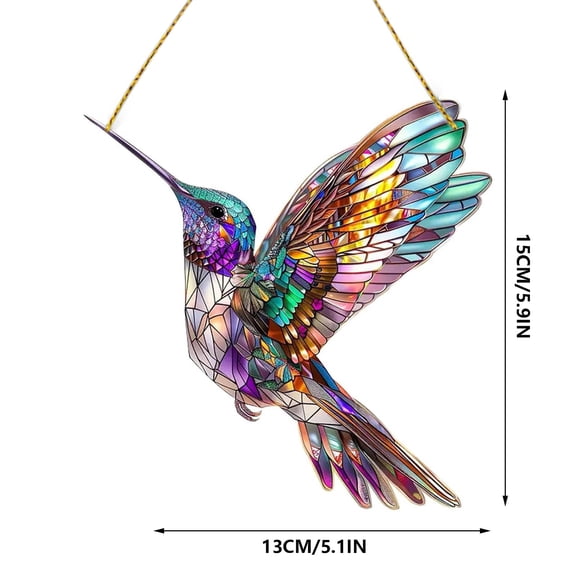 yulier Hummingbird Suncatcher for Window Hanging Decor, Stained Acrylic Bird Christmas Ornament, Christmas Tree Decoration Hanging Pendant Xmas Gifts for Bird Lovers