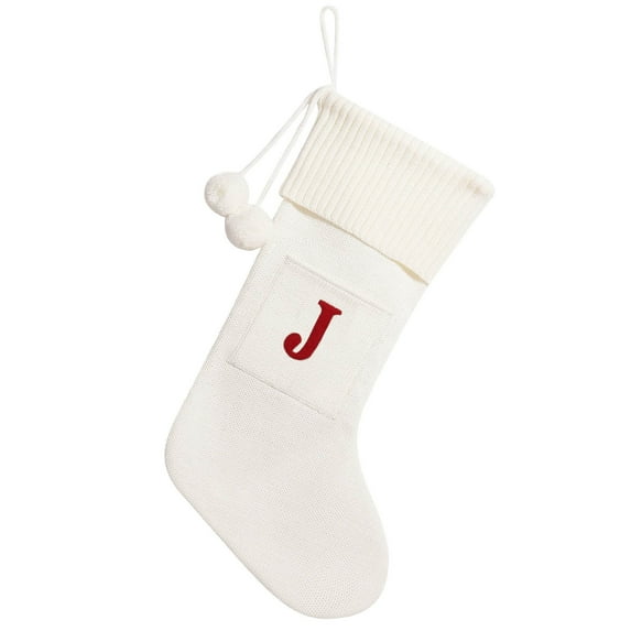 yulier Initial Christmas Stockings 16.5" Large Knitted Wool Embroidered Letter Christmas Stocking Decorations Candy Gift Bag Socks for Family Holiday Xmas Party
