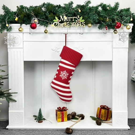 yulier Knitted Christmas Stocking Personalized Christmas Tree Dog Paw Snowflake Print Embroidered Christmas Stockings Fireplace Hanging Xmas Stockings