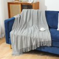 thumbnail image 1 of yulier Knitted Throw Blanket, Solid Color Tassel Blanket for Couch Sofa Bed, Soft Lightweight Breathable Summer Blanket, Living Room Home Decor Warm Woven Blanket, Gray, 1 of 5
