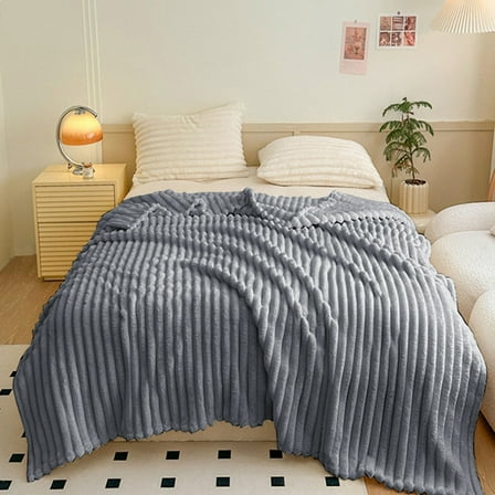 yulier Large Fleece Throw Blanket, Super Soft Comfortable Twin Blanket for Couch, Lightweight Flannel Striped Bed Blanket, Warm Plush Blanket All Season Use, 59"x79", Dark Gray