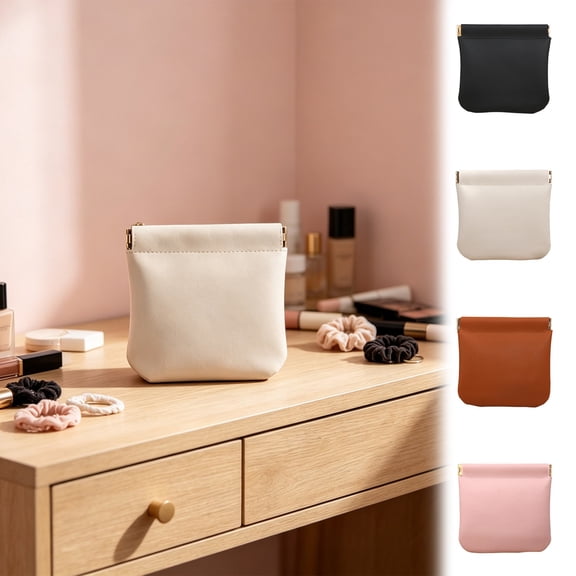 yulier Leather Squeeze Coin Purse Change Holder for Men Women, Small Makeup Bag for Purse, Mini Portable Storage Pouch, 4.7"x4.5", White