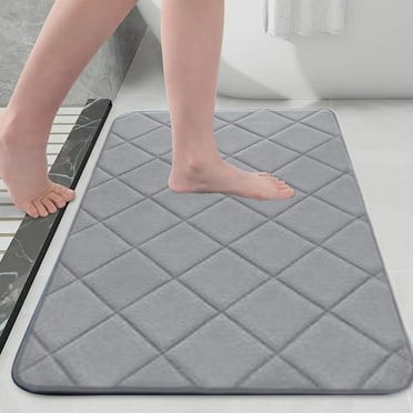 yulier Memory Foam Bath Mat 24"x16" Ultra Soft Non Slip and Absorbent Bathroom Rug, Machine Washable Bath Rug Carpet for Bathroom Floor, Tub and Shower, Gray
