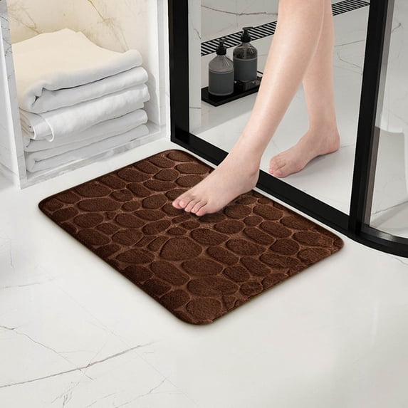 yulier Memory Foam Bathroom Rug Stone Embossed Bath Mat Ultra Soft Water Absorbent Thick Bath Rug Non-Slip Floor Mat Carpet for Shower Sink Bathtub, 16"x24" Coffee