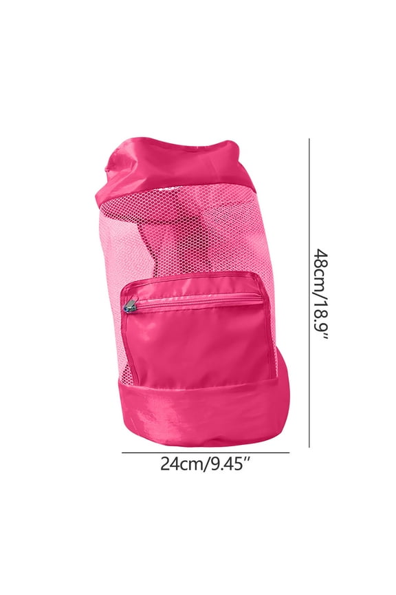 Mesh Beach Toy Bag Large Beach Bag Tote Sand Away Drawstring Beach Backpack Beach Pool Toy Storage Bag, Hot Pink