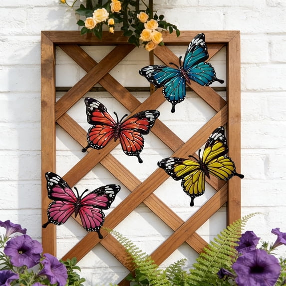 yulier Metal Butterfly Wall Decor, 4 Pack Iron Butterfly Outdoor Fence Wall Art Decor, Hanging Decoration for Garden Yard Living Room Bedroom Patio Balcony