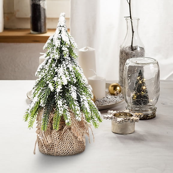 yulier Mini Christmas Tree Tabletop Christmas Tree Artificial Snow Flocked Desktop Xmas Tree for Indoor Office Home Christmas Party Holiday Decor