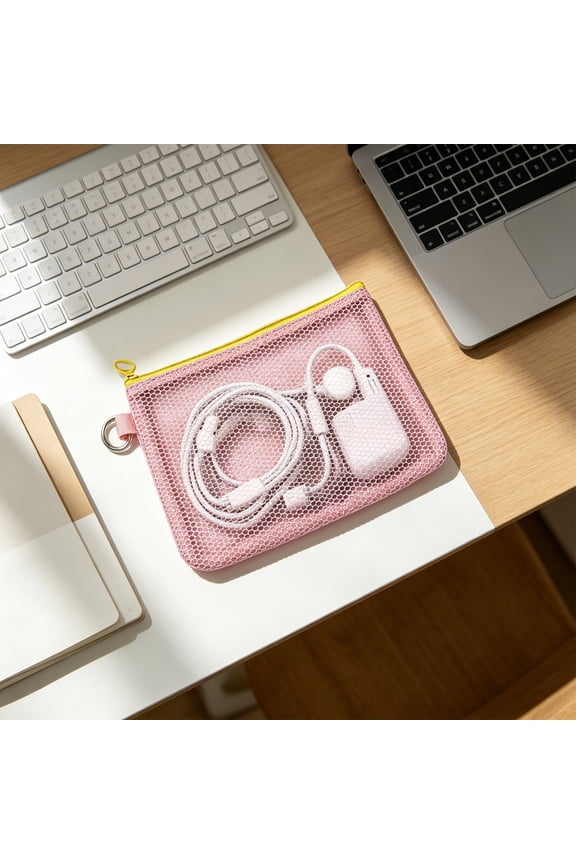 Mini Mesh Pouch, Small Storage Bag with Zipper, Lightweight Makeup Bag Cosmetic Bag Travel Toiletry Pouch, Travel Purse Organizer, 9.45" x 5.9", Pink