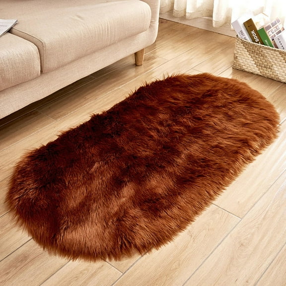 yulier Oval Rug Soft Fluffy Faux Sheepskin Area Rug for Living Room Bedroom Decor, Small Carpet Indoor Floor Mat Faux Fur Throw Rug for Home Decor, 31.5 x19.7"