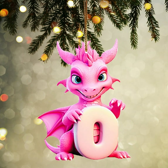 yulier Personalized Dinosaur Christmas Ornaments, 26 Initial Letter Cartoon Dinosaur Hanging Pendant Plastic Initial Monogram Christmas Tree Decoration with Hanging Rope Xmas Gifts for Kids