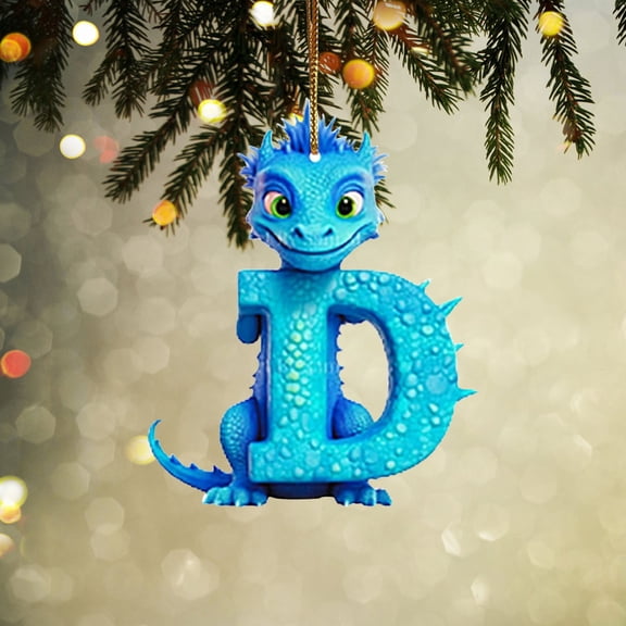 yulier Personalized Dinosaur Christmas Ornaments, Initial Letter Cartoon Dinosaur Hanging Pendant Plastic Initial Monogram Christmas Tree Decoration with Hanging Rope Xmas Gifts for Kids