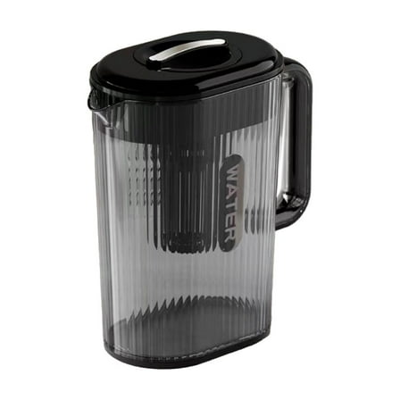 yulier Plastic Water Pitcher, Fruit Infuser Pitcher with Lid and Handle, Iced Tea Pitcher for Juice Beverage Lemonade, Kitchen Jug for Fridge (Black)