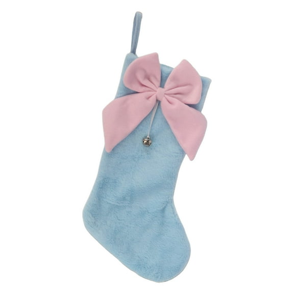 yulier Plush Christmas Stockings with Bow and Bell Pendant, 18" Large Christmas Stocking Decorations Candy Gift Bag Socks for Family Holiday Xmas Party, Blue