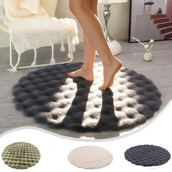 yulier Plush Round Area Rug for Bedroom Living Room, 27.5 Inch Solid Color Soft Fluffy Shaggy Throw Rug, Indoor Carpet Floor Mat for Home Decor, Black