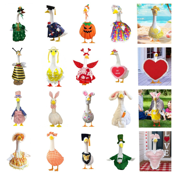 yulier Porch Goose Outfits, Holiday Porch Goose Costume for Valentines, Easter, 4th of July, St. Patrick's Day, Graduation, Halloween, Christmas - Lawn Patio Garden Decor Goose Statue Clothes