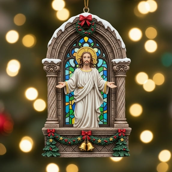 yulier Religious Christmas Ornaments, Nativity Scene Acrylic Hanging Pendant Christmas Decorations for Xmas Tree Holiday Party Christmas Gifts, 5.9" x 3.94"