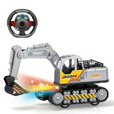 yulier Remote Control Excavator Toy for Boys, RC Excavator Construction Toys with Lights, Beach Sand Toys for Boys Kids 3-12 Year Old, Christmas Birthday Gift
