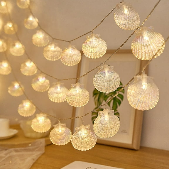 yulier Seashell String Lights, 9.84 Ft 20 Warm White LED Seashell Shaped Lights, Battery Operated Hanging Lights for Outdoor, Beach Wedding, Summer Party, Bedroom