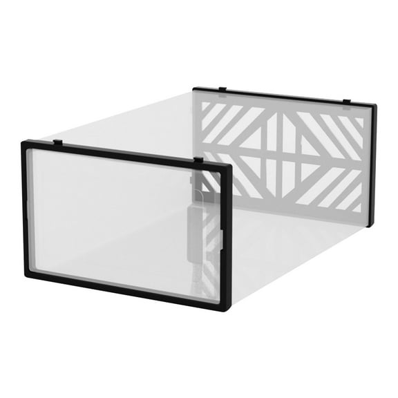 yulier Shoe Box, Clear Plastic Shoe Storage Box, Stackable Shoe Organizer for Closet, Foldable Shoe Rack with Lids, Shoe Storage Container Bins, Black