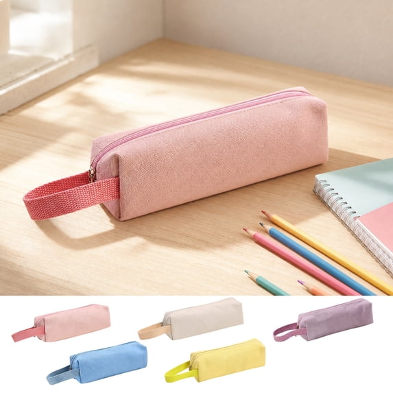 yulier Solid Color Pencil Pouch, Small Pencil Case Pen Bag with Handle and Zipper, Stationery Bag for Office College, Cosmetic Bag, Pink